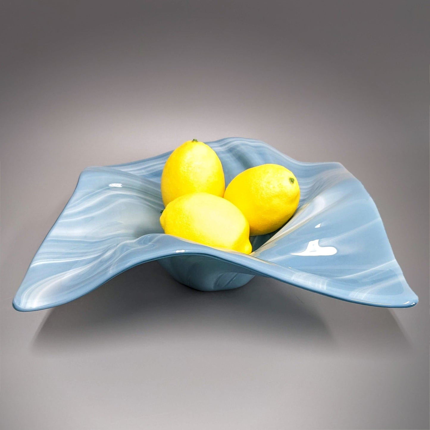Glass Art Wave Bowl in Gray Blue and White