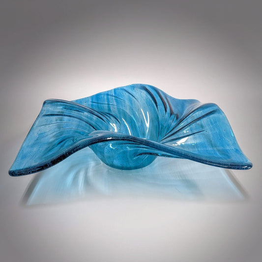 Glass Art Wave Bowl in Turquoise on Clear
