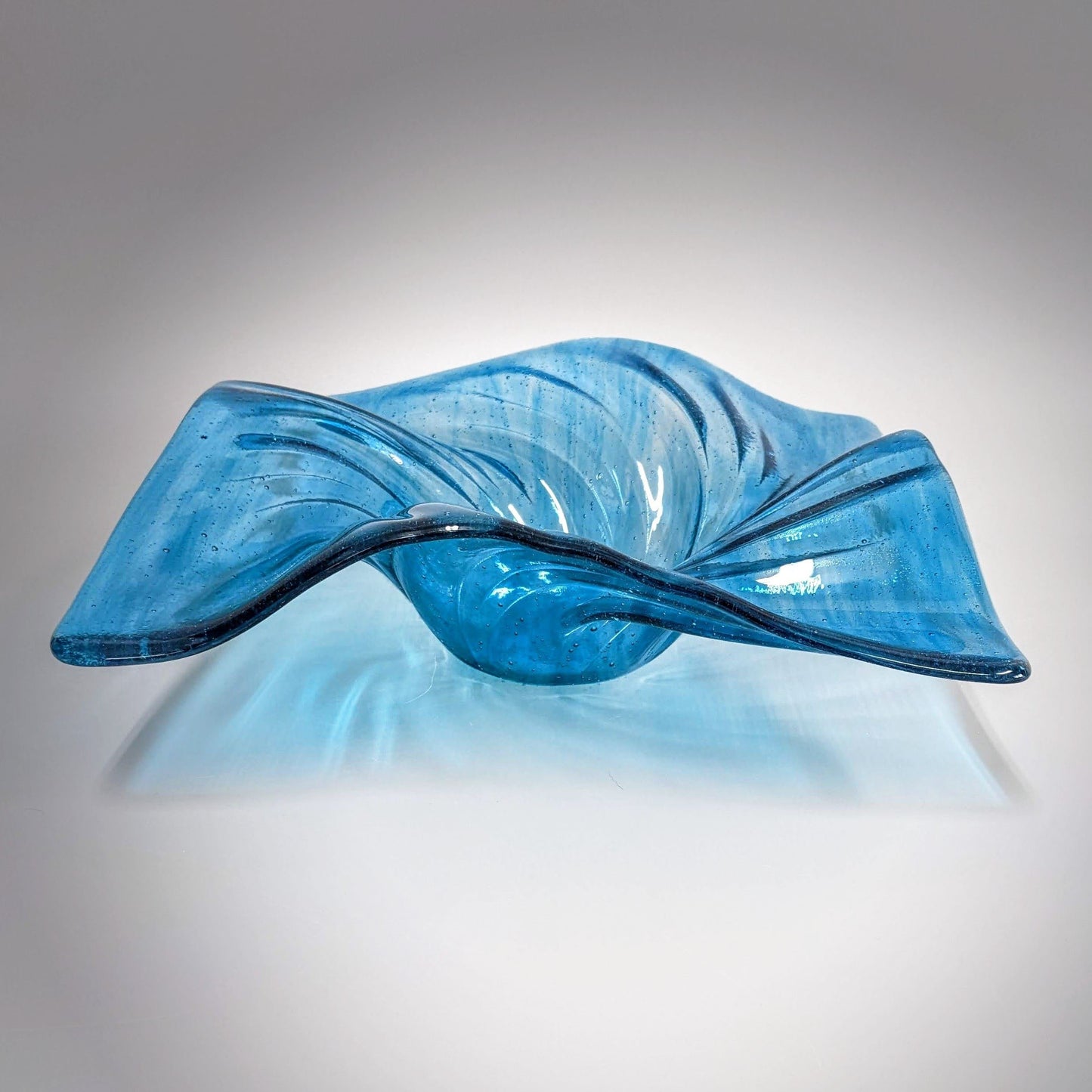 Glass Art Wave Bowl in Turquoise on Clear