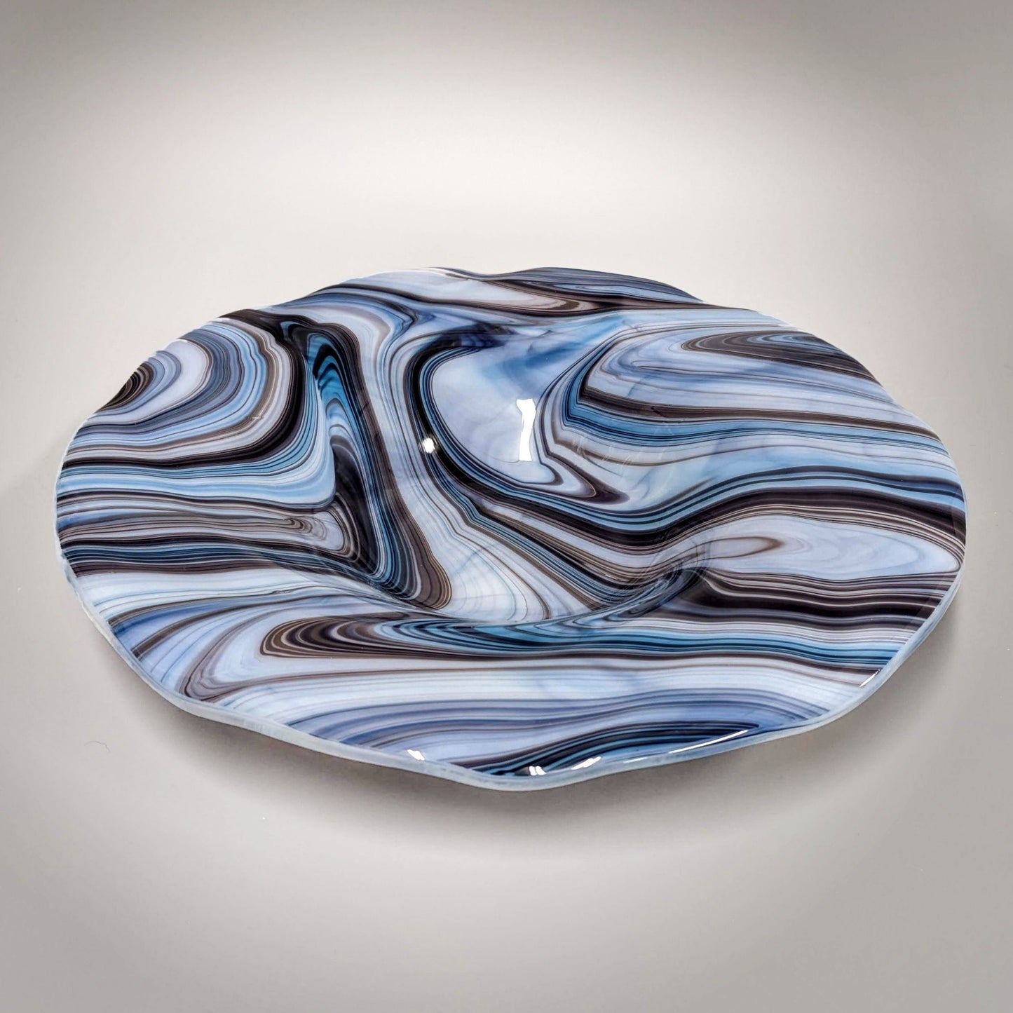 Decorative Glass Art Bowl in Medium Blue and Blackberry Purple