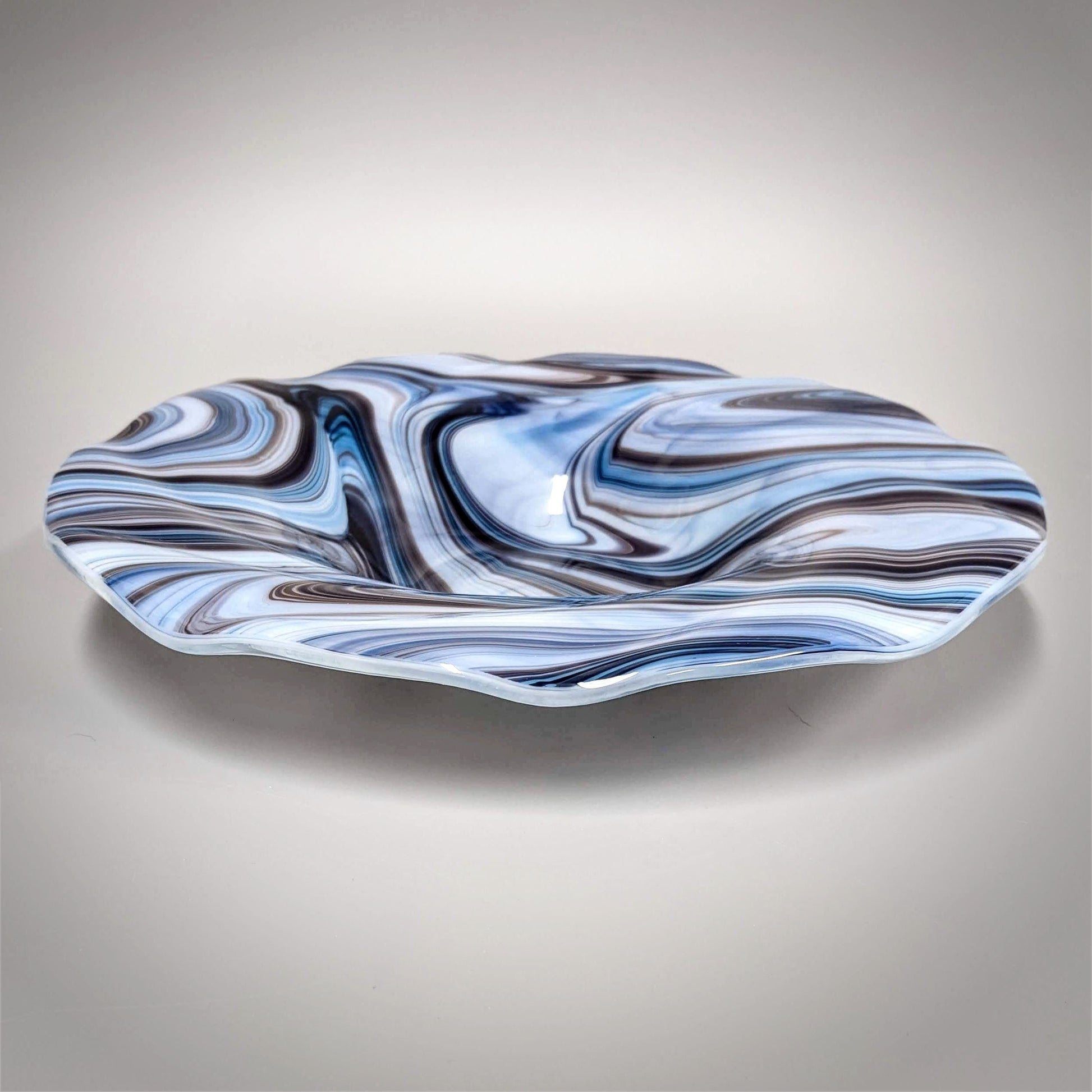 Decorative Glass Art Bowl in Medium Blue and Blackberry Purple